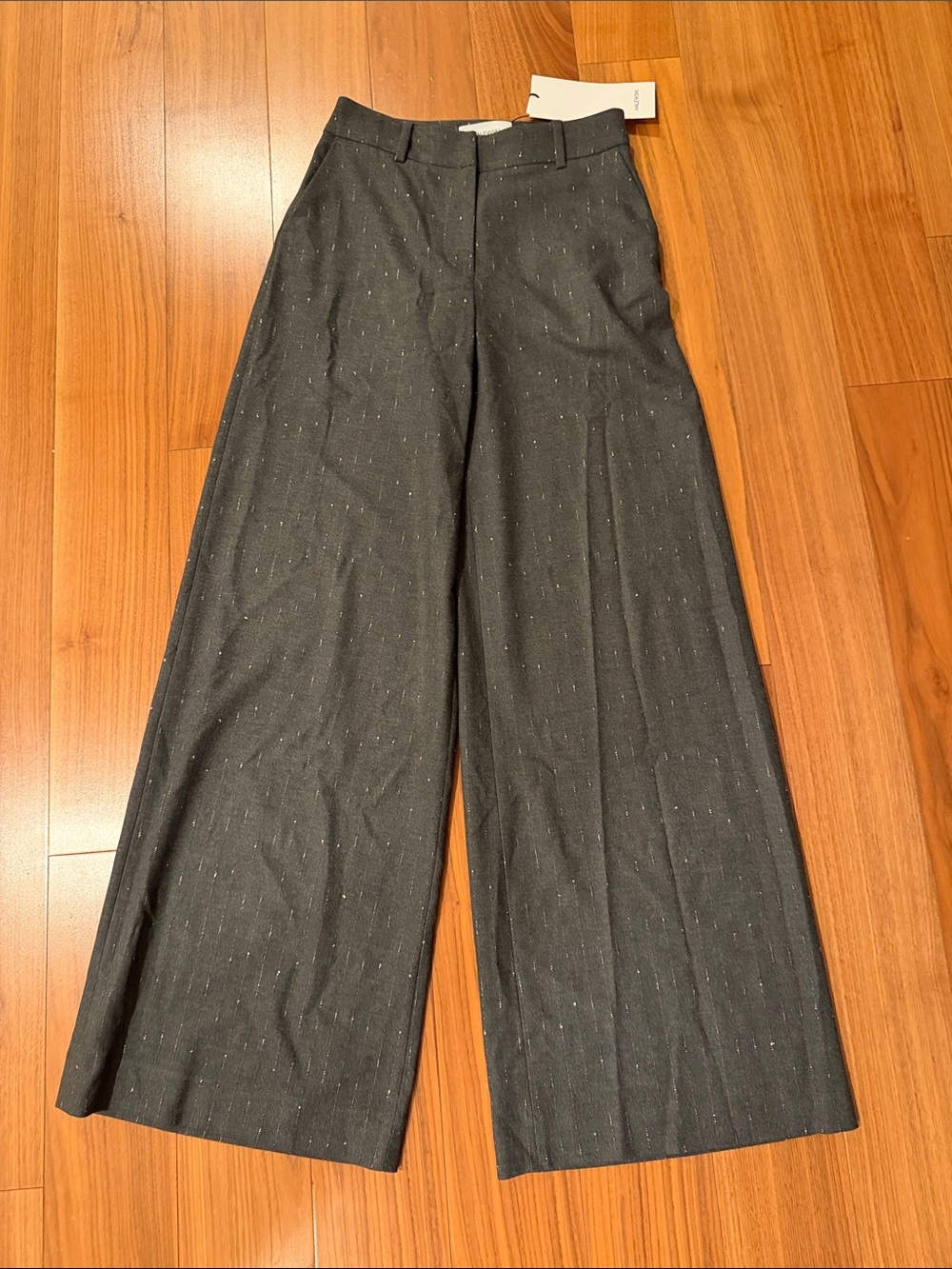 Wide-Leg Gray Speckled Dress Pants